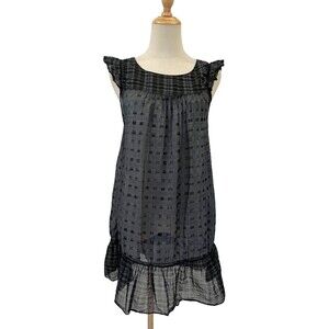 Micky Italy Black Grey Sheer Dress Medium Flutter Sleeve Mini Dress